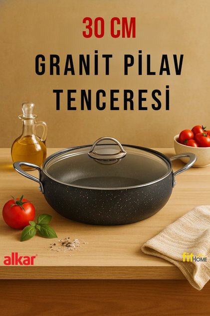 30 Cm Granit Yanmaz Yapışmaz Fırına Girebilir Büyük Boy Karnıyarık Pilav Tenceresi