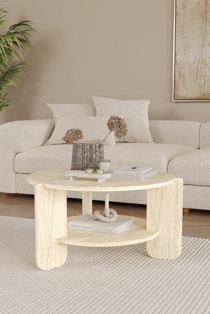 TOVE İskandinav Orta Sehpa 72 cm, Raflı Bohem Orta Sehpa