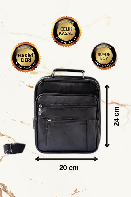 Boss Çelik Kasalı Büyük Boy Siyah Erkek El Ve Omuz Çantası (HAKİKİ DERİ)