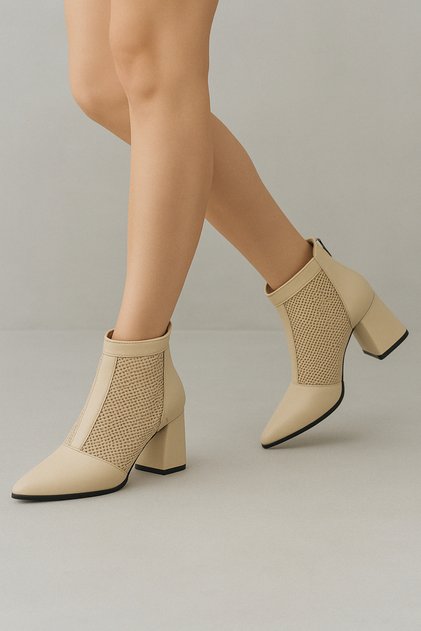 Women's Summer Boots (Mesh) Genuine Beige Leather