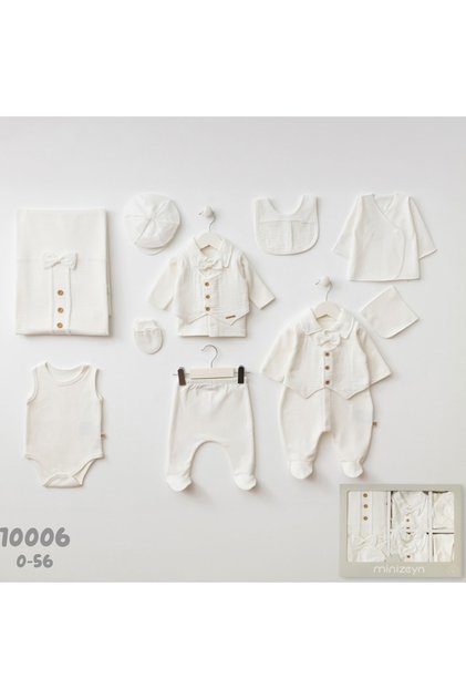 Boxed 100% Organic Cotton Muslin Fabric Baby Boy Vest with Bow Tie Detailed 10-Piece Hospital Discharge Set