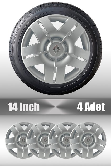 Renault Clio Symbol Megane 14" inç Uyumlu 4 Adet 1 Takım Gri Jant Kapağı