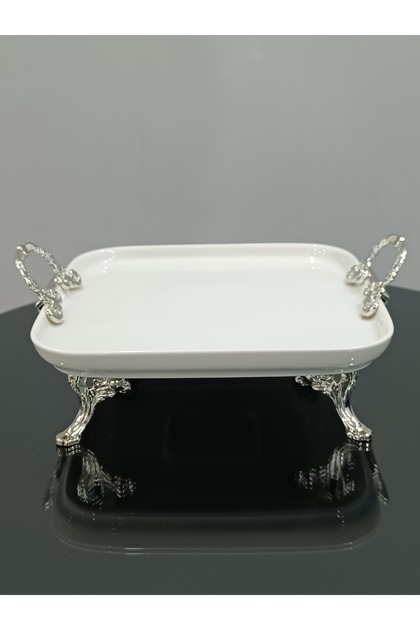 Porcelain Presentation Plate with Silver Handle and Foot
