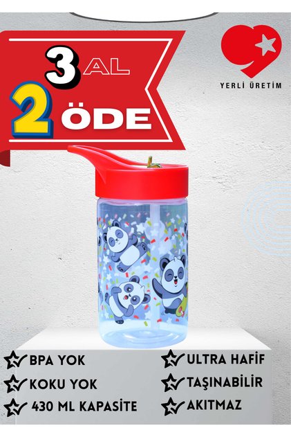 Bpa Free 430 Cc Sevimli Panda Desenli Katlanabilir Pipetli Suluk Ve Matara Şeffaf Renk 3 Al 2 Öde