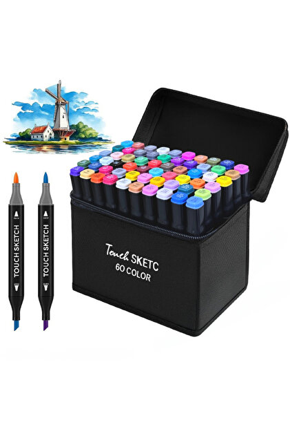 RICH MORE　60冊セット TOUCH SKETC 60'lı Çift Uçlu Profesyonel Marker Kalem Çanta Ve