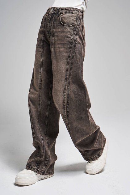 Kadın Kahve Renk 2w470 Bol Kesim Tasarım Denim