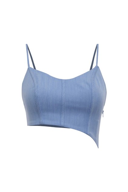 Mavi dokuma kısa crop top