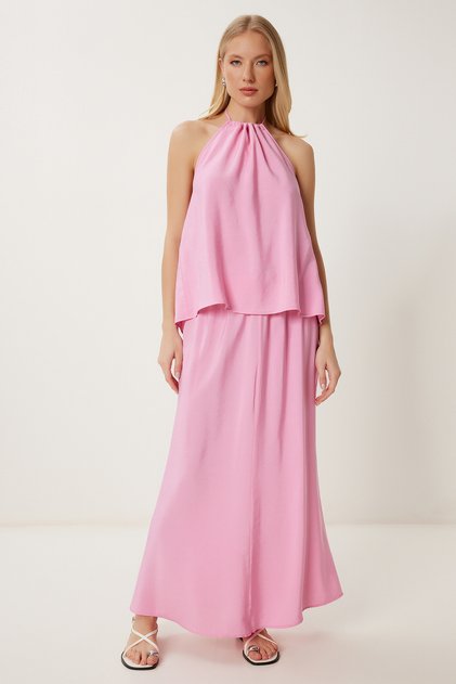 Modal Blouse Skirt Suit Pink Lhl0006