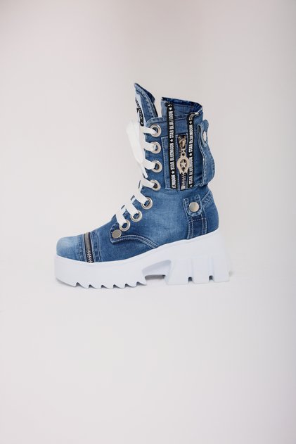 Women's Denim Boots Summer Strip Detail Fashion Boots
