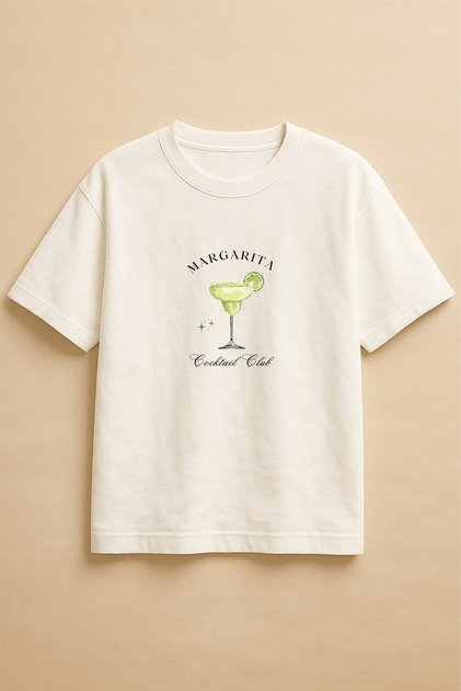 White Color Oversize Coctail Club Margarita Printed Unisex T-Shirt T-Shirt