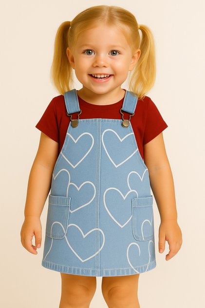 Ribana Printed Children's Denim Gilet, Denim Fabric Pocket Detailed Dress