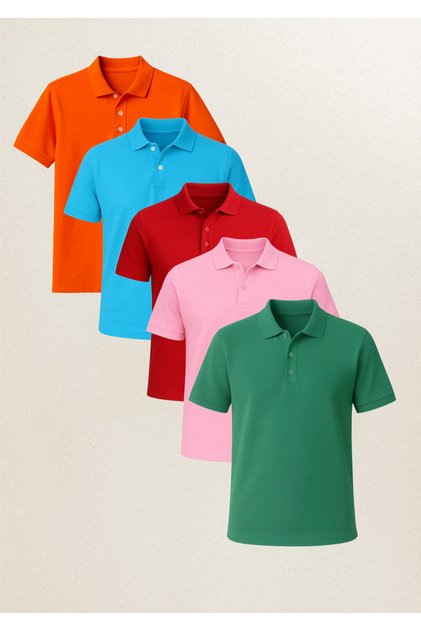 Men's Clothing 5 Pieces 100% Cotton Regular Fit Multi Color Polo Collar T-Shirt Ll.D01.In1.003