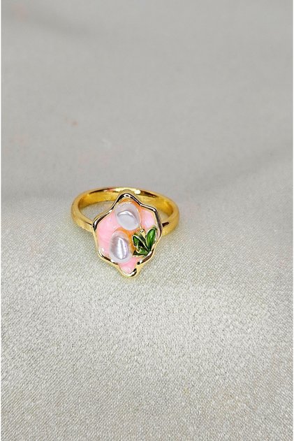 Steel White Pearl Flower Art Ring,Adjustable for Color Summer,Not Tarnish Ring,Beach Jewelry