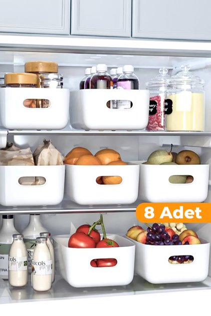 8 Adet - 4 Lt Çok Amaçlı Dolap Içi Düzenleyici Kutu | Buzdolabı, Mutfak, Banyo, Makyaj Saklama Kabı