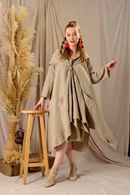 Bohem Stil Cadı Kapüşonlu Cepli Boho Mevsimlik Panço & Kap