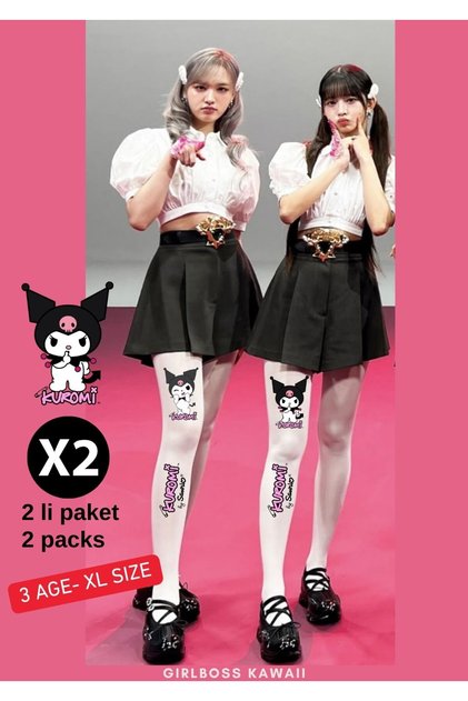 Kuromi 2-Pack White Pantyhose with Matte Opaque Texture