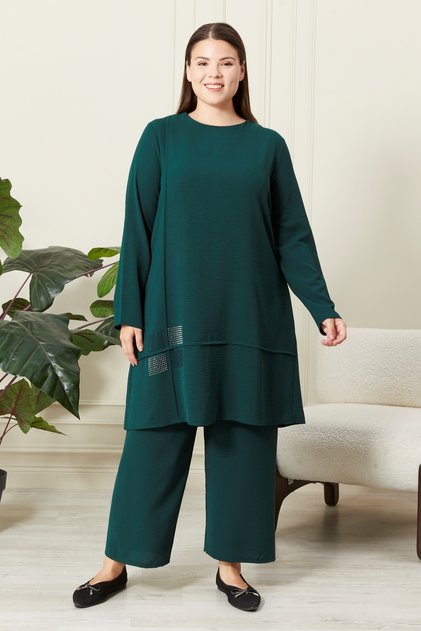 Women's Islamic Clothing Large Size Islamic Double Set Ayrobin Pants Tunic Set Stone