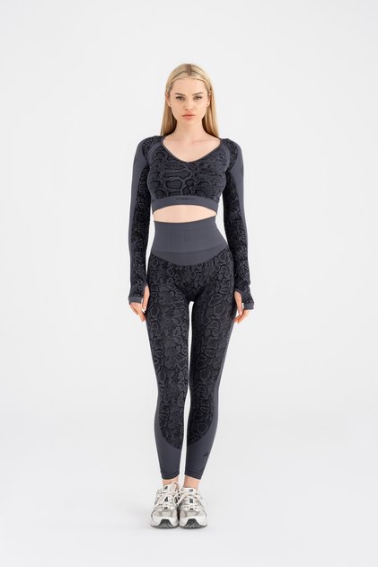 Super Stretchy Push-Up Detailed Snake Print Sports Long Sleeve Set