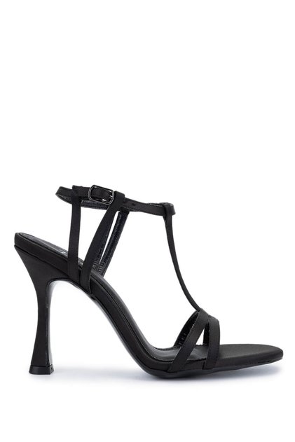 Women's Vegan Black Satin Heeled Shoes