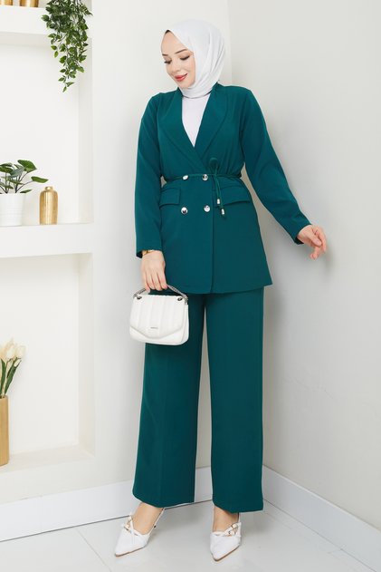 Kadın Bağlamalı Blazer Ceket Pantolonlu Takım