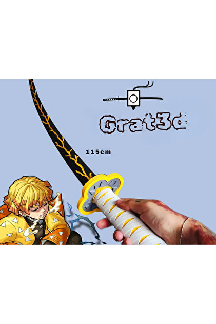 GRAT3D Zenitsu Katana 115 cm | Demon Slayer | Açılabilir Katana