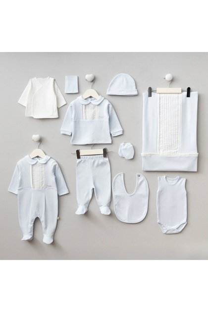 James 10-Piece Organic Hospital Discharge Set 100% Cotton Newborn Ribbed Detailed Baby Boy Clothes