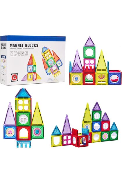 Set magnetic de construit, forme geometrice, 34 piese