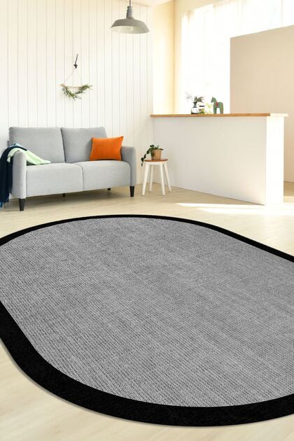 Zeria Home Dijital Kaymaz Yıkanabilir Jüt Hasır Görünümlü Oval