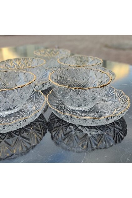 Kig 12 Parça Altın Yaldızlı Çerezlik Sütlaç Kasesi Hediyelik