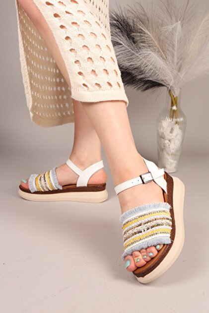 Tassel Tassel and Beaded Sandals Blue