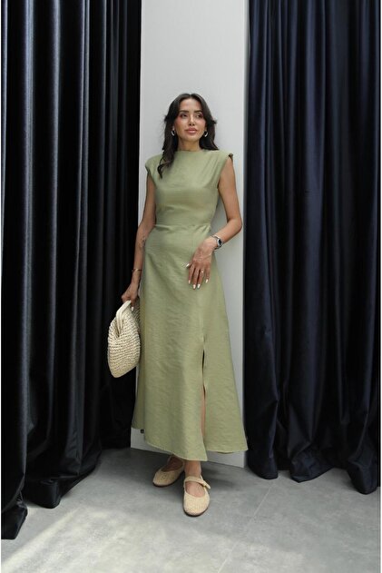 Grünes, geschlitztes Midi-Kleid von Mills
