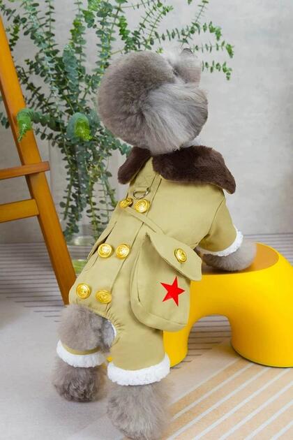 Haki Renk Çanta Detaylı Peluş Astarlı XL Köpek Tulum/Mont
