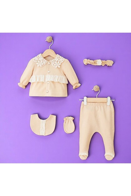 Mymi̇o Girl 0-3 Months Netted 5-Piece Zibin Set 100% Cotton