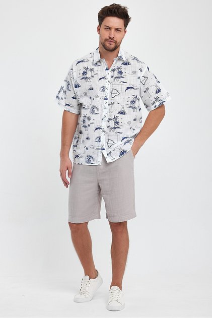 Men's Patterned Shirt - Short Sleeve Hawaiian Pattern Shirt - 4663