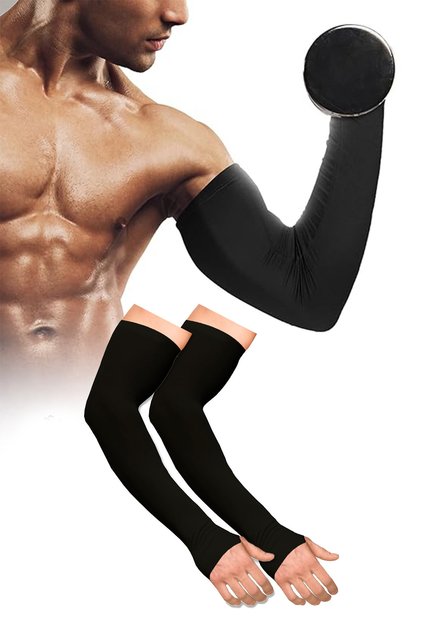 Manșoane sportive din Lycra neagră, cu prindere pe degete, 1 pereche, design funcțional pentru ciclism, convenabile și elegante