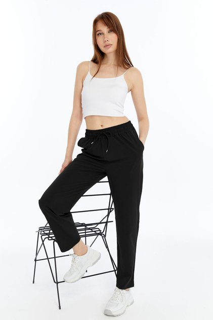 Women's Black Summer Oversize Straight Leg Parachute Fabric Sweatpants Loose Relaxed Trousers