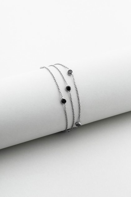 Üç Sıra Zirkon Taşlı 18 Ayar Beyaz Altın Kaplama 19 Cm Gümüş Bileklik