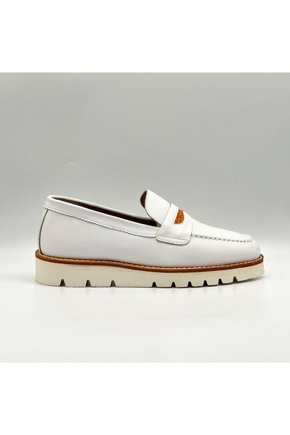 Malta White Real Leather Women's Loafer Shoes