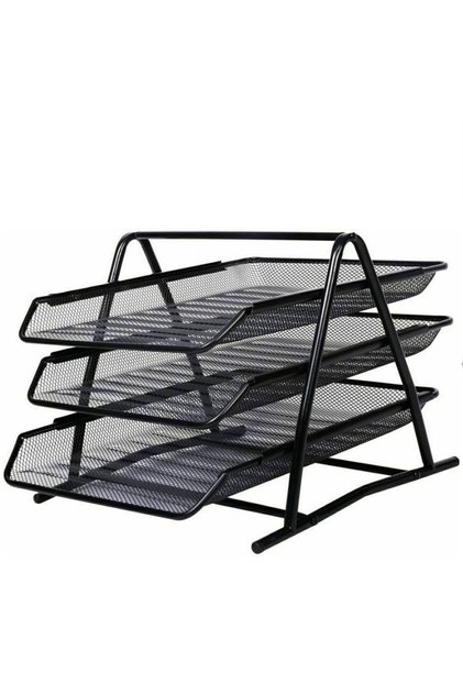 Set 3 tavite metalice pentru documente, suprapozabile, suport din plasa mesh, pentru birou, FLR