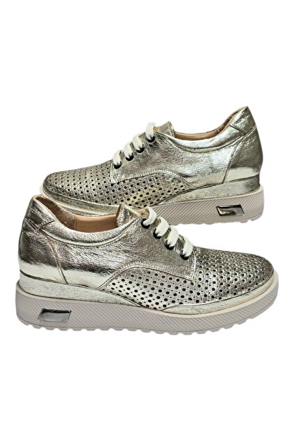 Kadın Sneaker Gold Yumuşak Cilt Spor Ayakkabı Hakiki Deri