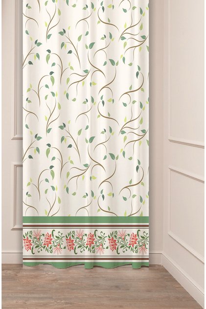 Ethnic Anatolian Motif Flower Pastel Bohemian Special Design Digital Printed (Single Wing) Beige Cream Background Curtain