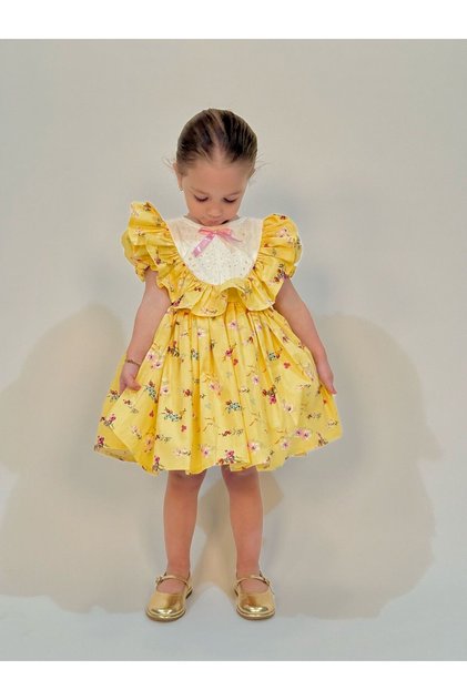 Laurel Yellow Vintage Baby Girl Dress, Birthday Dress, Photo Shoot Dress, Suitable for 0-7 Years Old