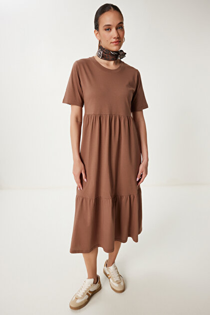 Happiness stanbul Women's Brown Oversize Flounce Summer Knitted Dress  Cr00475- Trendyol