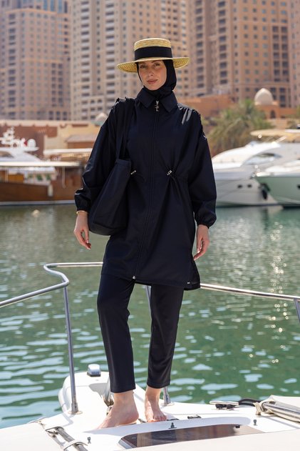 Women's Black Full Covered Hijab Swimsuit Short Set of 2 K-057