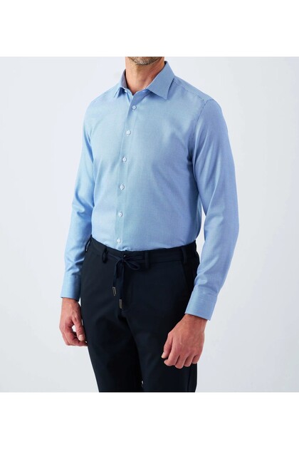 Long Sleeve Slim Fit 100% Cotton Non-Ironing No-Ironing Classic Men's Shirt with Houndstooth Pattern