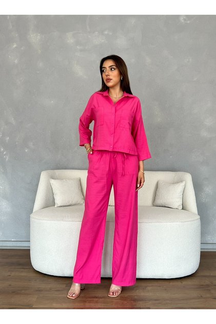 Women's Suit with Shirt Pocket Detail and Elastic Waist Trousers