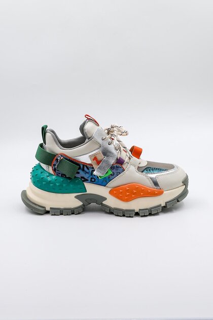 İthal Renkli Model Kadın Sneakers Spor Ayakkabı KB0016 Bej