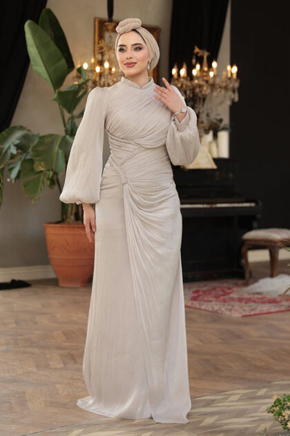 Draped Stone Hijab Evening Dress 50781Tas