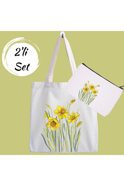Yellow Flowers 2 Campaign Set of 2 Tote Bags and Makeup Bags