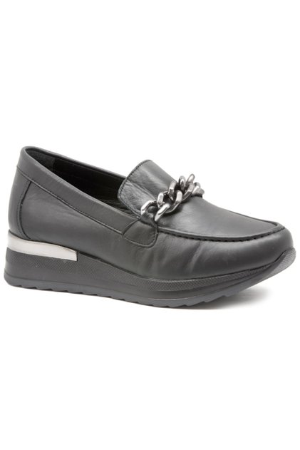 D25Ya-03510 Black Skin Leather Comfort Padding Women's Shoes